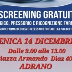 Adrano. Domenica 14 dicembre 2025 “Giornata della Prevenzione” promossa dai “Farmacisti volontari di Catania”. Screening gratuito in piazza Diaz