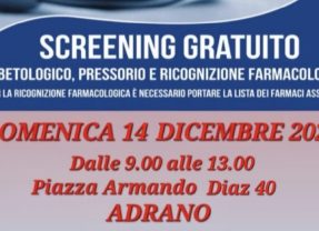 Adrano. Domenica 14 dicembre 2025 “Giornata della Prevenzione” promossa dai “Farmacisti volontari di Catania”. Screening gratuito in piazza Diaz
