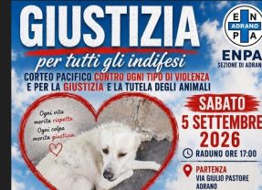 Adrano. Sabato 5 settembre 2026 iniziativa Enpa per la giustizia e la tutela degli animali